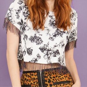 NEW Valley City Black & White floral Beaded Fringe Crop Top